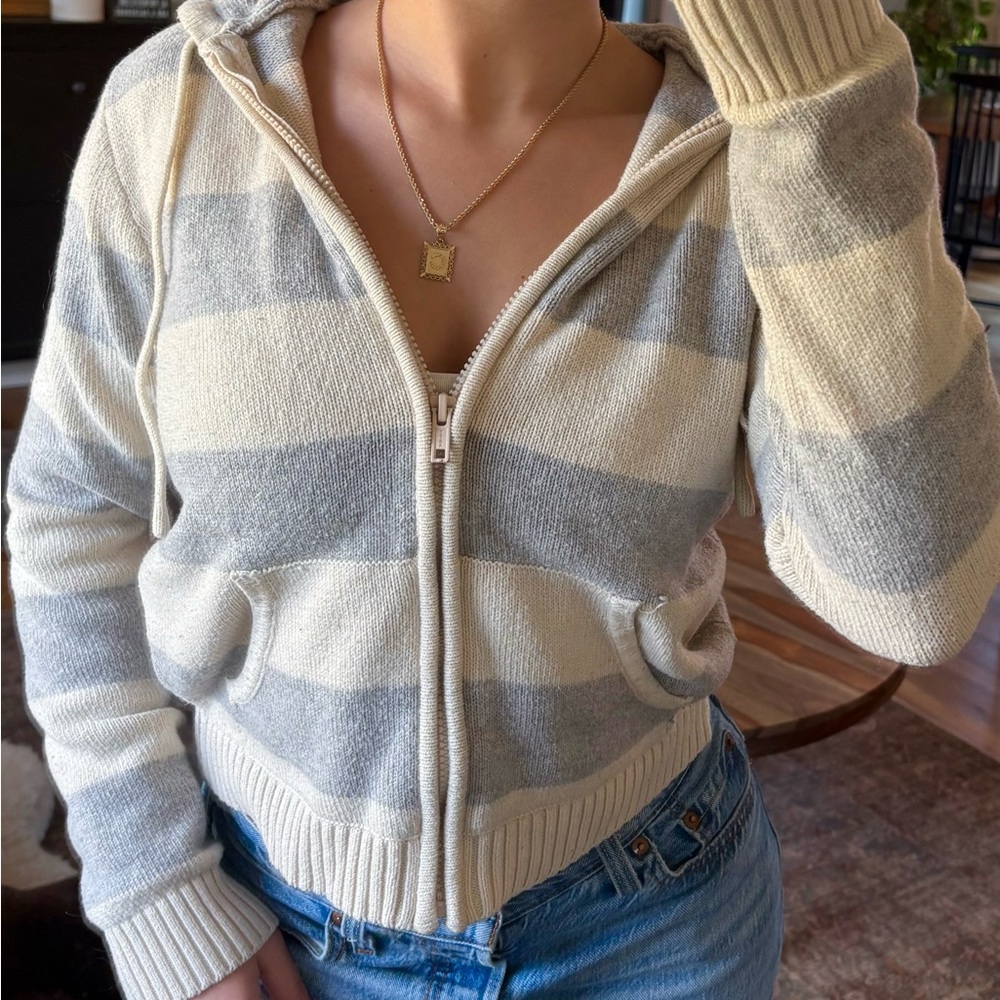 Brandy Melville Gray and Cream Striped Cardigan